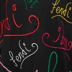 Pre Owned Fendi Black Cotton Logo Embroidered T-Shirt 2XL