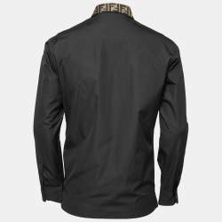 Pre Owned Fendi Black Cotton Monogram Detail Collar Shirt L