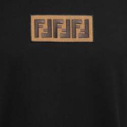 Fendi Black Cotton Logo Embroidered Crewneck T-Shirt M