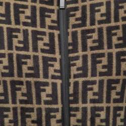مملوكة مسبقًا Fendi Brown FF Monogram Fleece Logo Tape Trimmed Jacket L