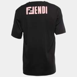 مملوكة مسبقًا Fendi Black/ White Cotton FFreedom Print Crew Neck T Shirt L