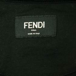 مملوكة مسبقًا Fendi Black Cotton Alcantara FF Logo Embroidered Round Neck T-Shirt XL