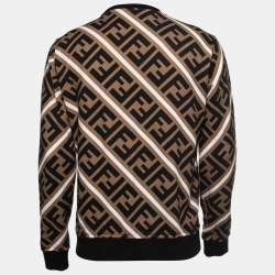 Pre Owned Fendi Brown FF Monogram Print Cotton Crewneck Sweatshirt M