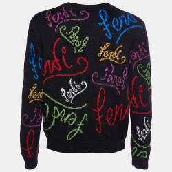 مملوكة مسبقًا Fendi Black Logo Intarsia Wool Knit Sweater XL