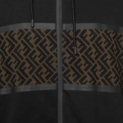 Pre Owned Fendi Black Cotton FF Mesh Paneled Zip Up Hoodie 3XL