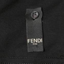 Pre Owned Fendi Black Cotton Velvet Logo Patched T-Shirt S