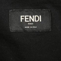 Pre Owned Fendi Black Cotton Velvet Logo Patched T-Shirt S