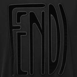 Pre Owned Fendi Black Cotton Velvet Logo Patched T-Shirt S
