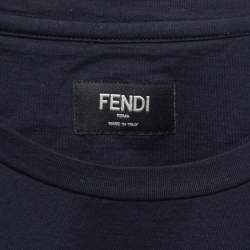 مملوكة مسبقًا Fendi Navy Blue Frog & Butterfleyes Cotton Crew Neck T-Shirt M