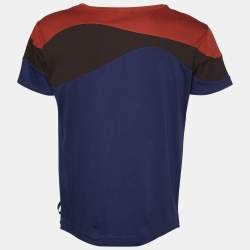 Fendi Navy Blue Color Block Cotton Crew Neck T-Shirt L