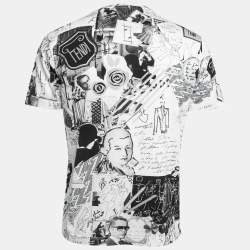 Pre Owned Fendi White Printed Cotton Crew Neck Half Sleeve T-Shirt L
