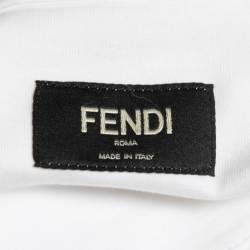 مملوكة مسبقًا Fendi White Logo Patch Detailed Cotton Crew Neck T-Shirt S