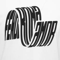 مملوكة مسبقًا Fendi White Logo Patch Detailed Cotton Crew Neck T-Shirt S
