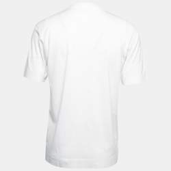 مملوكة مسبقًا Fendi White Logo Patch Detailed Cotton Crew Neck T-Shirt S