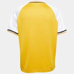 Fendi Yellow/White Knit V-Neck Half Sleeve T-Shirt L