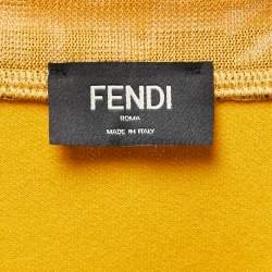 Fendi Yellow/White Knit V-Neck Half Sleeve T-Shirt L