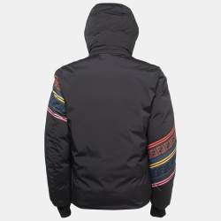 مملوكة مسبقًا Fendi Black Logo Printed Nylon Hooded Down Jacket L