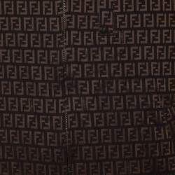 Pre Owned Fendi Jeans Vintage Brown Monogram Jacquard & Fleece Reversible Hooded Jacket XL