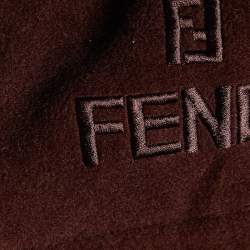 Pre Owned Fendi Jeans Vintage Brown Monogram Jacquard & Fleece Reversible Hooded Jacket XL