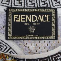 Pre Owned Fendace White Baroque Printed Perforated Knit Sweatshirt L
