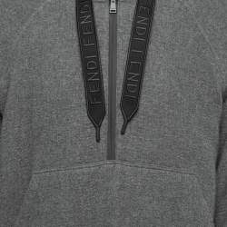 مملوكة مسبقًا Fendi Grey Cashmere Blend Logo Tape Detail Hoodie XL