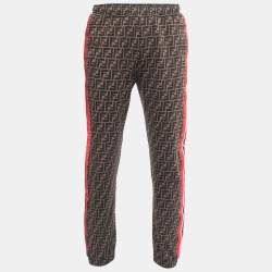 Fendi Brown Zucca Monogram Multicolor Stripe Detail Joggers XL