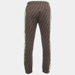 Fendi Brown Zucca Monogram Multicolor Stripe Detail Joggers XL