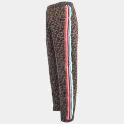 Fendi Brown Zucca Monogram Multicolor Stripe Detail Joggers XL
