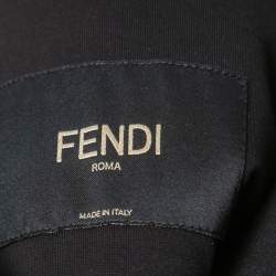 Pre Owned Fendi Black Logo Monogram velour Knit Hooded Sweatshirt XL