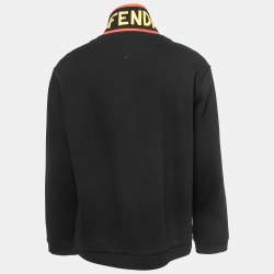 Pre Owned Fendi Black Jersey Knit Logo Fleece Logo Detail Jacket 3XL