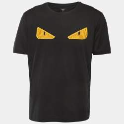 Fendi Black Cotton Spiked Eye Detail Crew Neck Half Sleeve T-Shirt 3XL