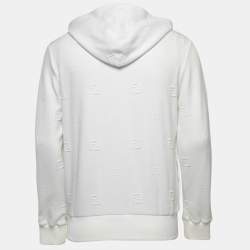Pre Owned Fendi White FF Embroidered Jersey Knit Zip-Up Jacket S