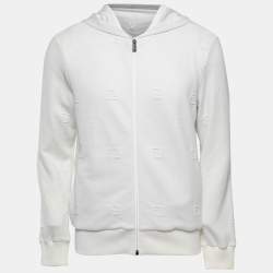 Pre Owned Fendi White FF Embroidered Jersey Knit Zip-Up Jacket S