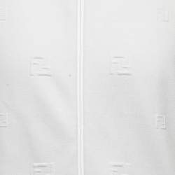 Pre Owned Fendi White FF Embroidered Jersey Knit Zip-Up Jacket S