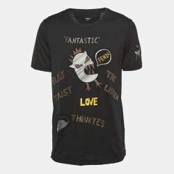 Fendi Black Cotton Applique Detailed Half Sleeve T-Shirt XXL