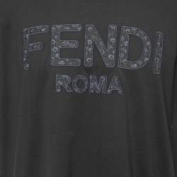 Pre Owned Fendi Black Logo Embroidered Cotton Half Sleeve T-Shirt XXL