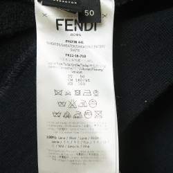 مملوكة مسبقًا Fendi Black Wool Knit Velcro Shearling-Logo Hoodie L