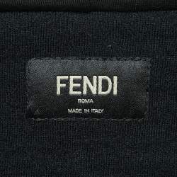 مملوكة مسبقًا Fendi Black Wool Knit Velcro Shearling-Logo Hoodie L