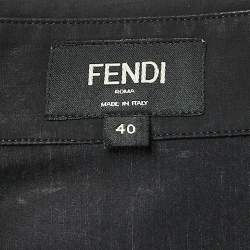 Pre Owned Fendi Black Cotton Logo Tape Detailed Button Front Shirt M