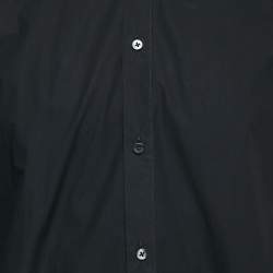 Pre Owned Fendi Black Cotton Logo Tape Detailed Button Front Shirt M