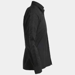 Pre Owned Fendi Black Cotton Logo Tape Detailed Button Front Shirt M