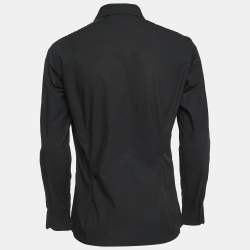 Pre Owned Fendi Black Cotton Logo Tape Detailed Button Front Shirt M