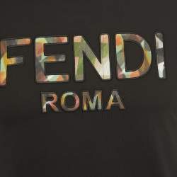 Fendi Black Logo Embroidered Cotton Half Sleeve T-Shirt XS