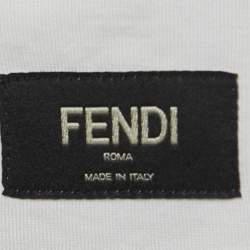 Fendi Grey/White Cotton Logo Patch Crew Neck T-Shirt S