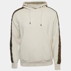 Pre Owned Fendi Off White Knit Logo Band Detail Hoodie L