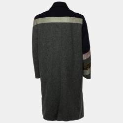 Fendi Grey FF Paneled Wool Mid Length Coat L