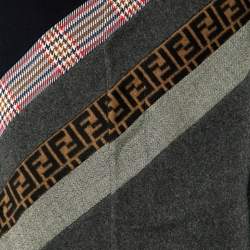 Fendi Grey FF Paneled Wool Mid Length Coat L