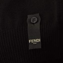 Pre Owned Fendi Black Wool Logo Collar Detail Jumper L