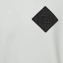 Pre Owned Fendi White Cotton Logo Patch Zipper Sleeve Detail Round Neck Sweater L