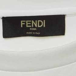 Pre Owned Fendi White Cotton Logo Patch Zipper Sleeve Detail Round Neck Sweater L